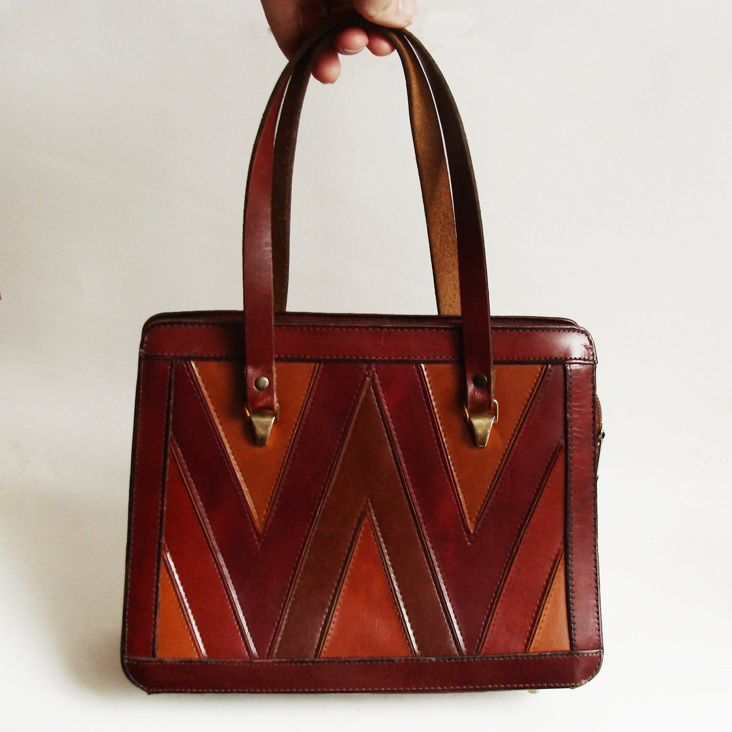 70s leather purse / chevron handbag / 1970s by OldBaltimoreVintage