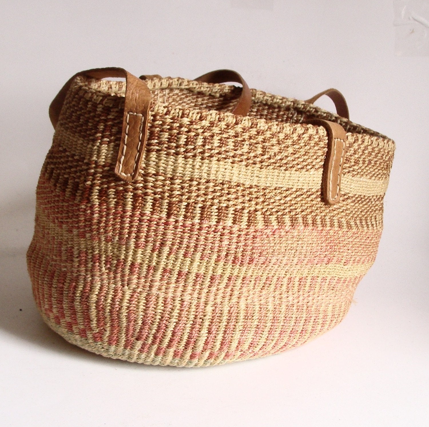 Vtg Woven Straw Bag with Leather Straps by OldBaltimoreVintage