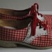 1970s Red Gingham Check and Leather Platform Shoes. Size 8 1/2 B