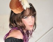 SALE - Eco Friendly Cocktail Hat - Gold Velvet with Ostrich Feathers - BSP076