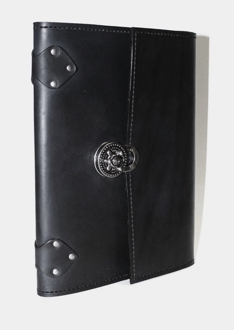 Steampunk Black Leather Notebook Journal Lock Refillable Reusable Personalized