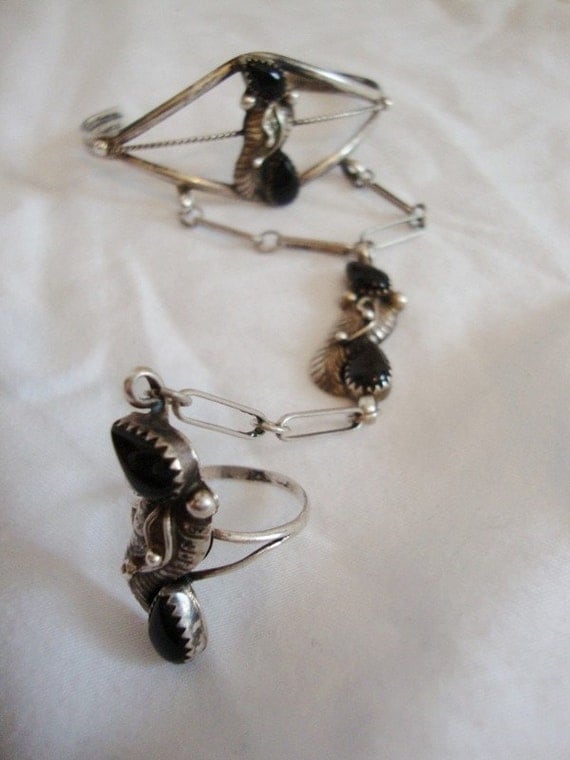 Vintage Sterling Silver & Onyx Slave cuff Bracelet by lukasangel