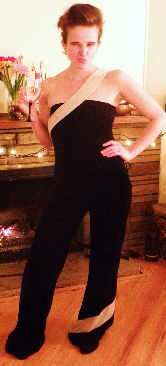 Dancing Queen Black Velvet Disco Jumpsuit by Band Shoppe S/M