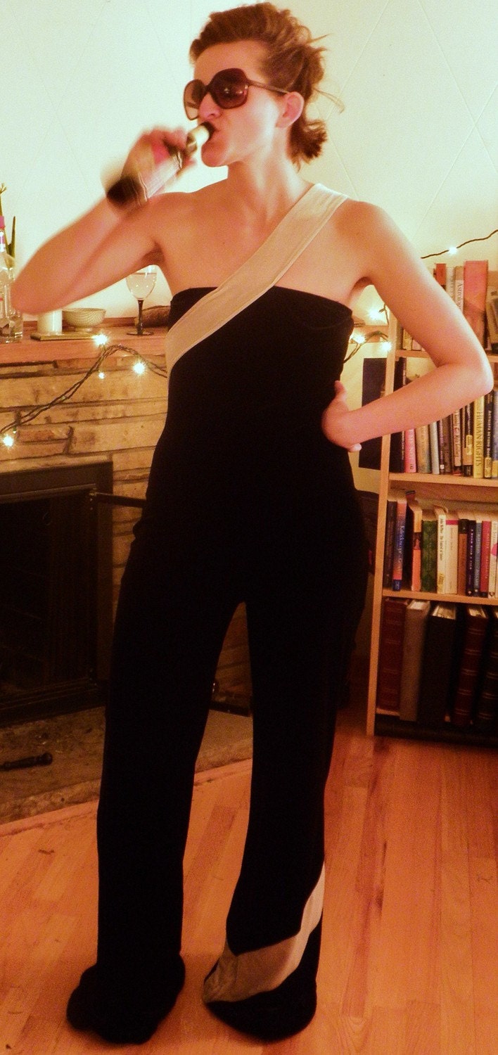 Dancing Queen Black Velvet Disco Jumpsuit by Band Shoppe S/M