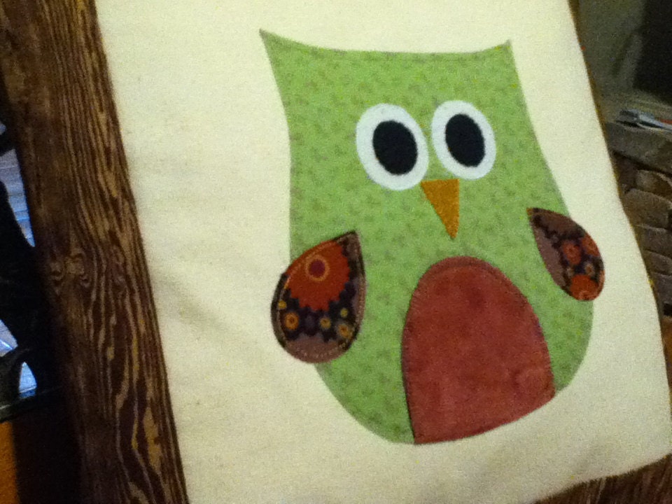 Owl Pillow COVER in Green and Mauve