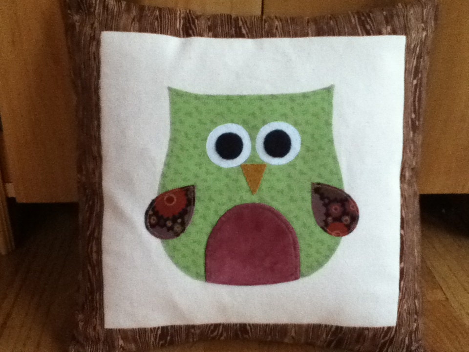 Owl Pillow COVER in Green and Mauve