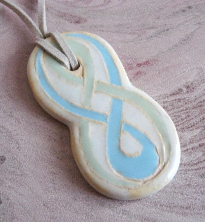 Knotwork Series Handmade Ceramic Pendant Figure Eight in Aqua and Mint Green