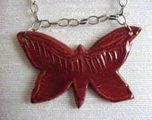 Handmade Ceramic Butterfly Pendant on Silver Plated Chain with Lobster Claw Clasp