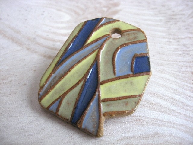 Cloisson Series Handmade Ceramic Pendant in Blue Green and Yellow