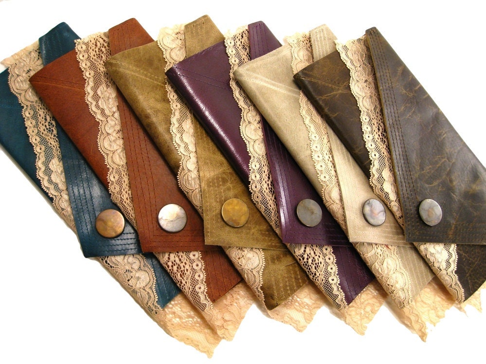 Bridesmaid Clutches Custom Leather You Pick Your Leather & Lace-QTY 6
