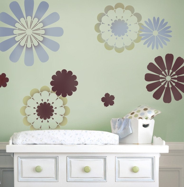 Stencils Daisy Crazy  9 pc - Easy Nursery Decor with Stencils Better than Wall Decals