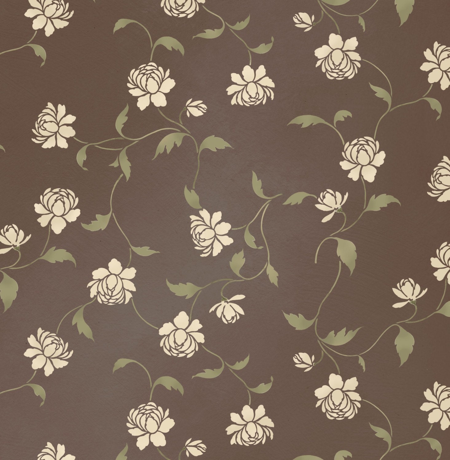 Stencil Peony Allover Floral Pattern - Wall decor stenciling - DIY