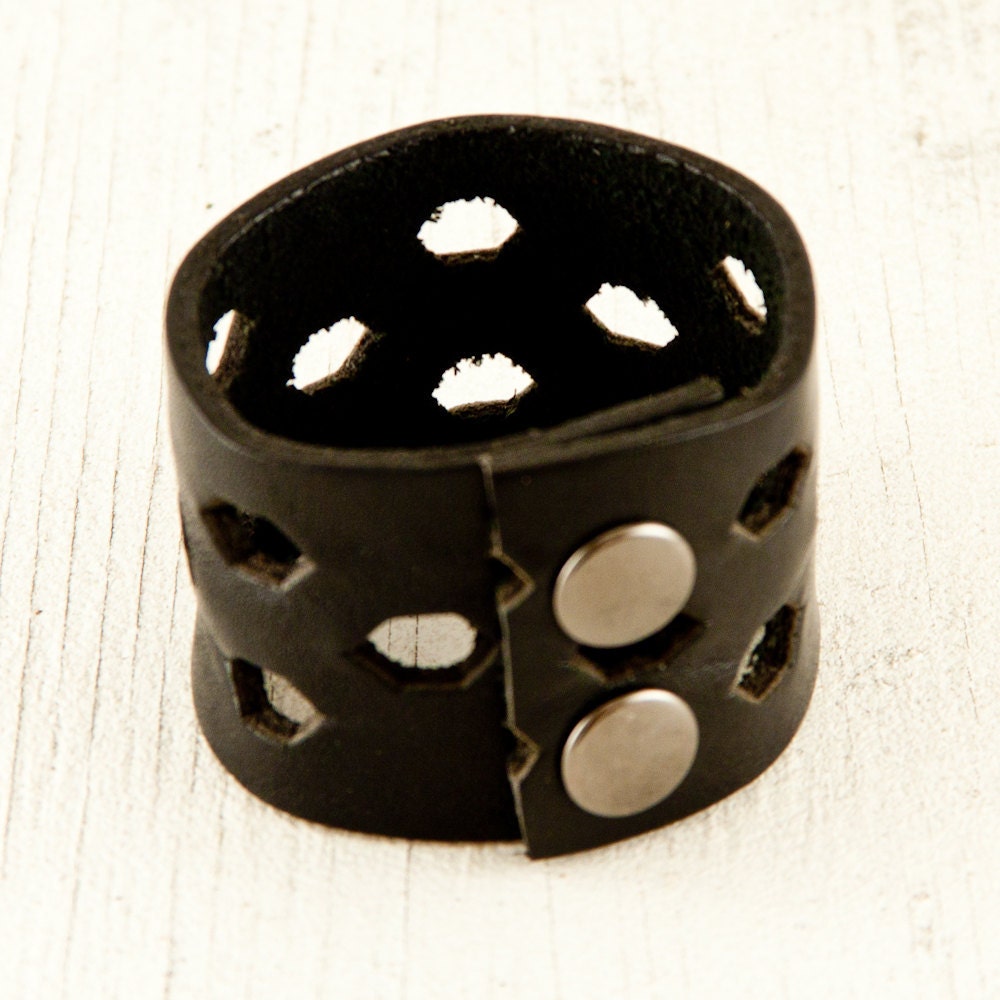 SALE Black Leather Cuff Wristband Bracelet