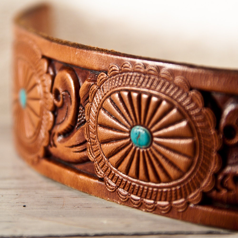 Tooled Leather Cuff Unique Jewelry
