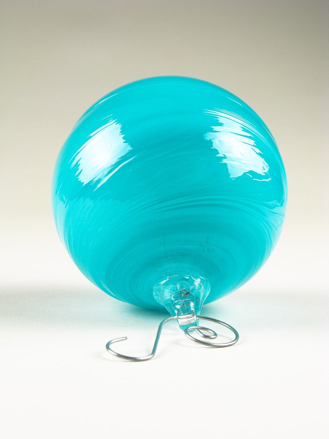SALE Blown Glass Ornament Ball - Turquoise Swirl