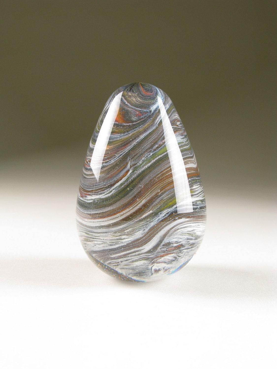Fathers Day Glass Egg Blown Art Paperweight -  Forest Maelstrom