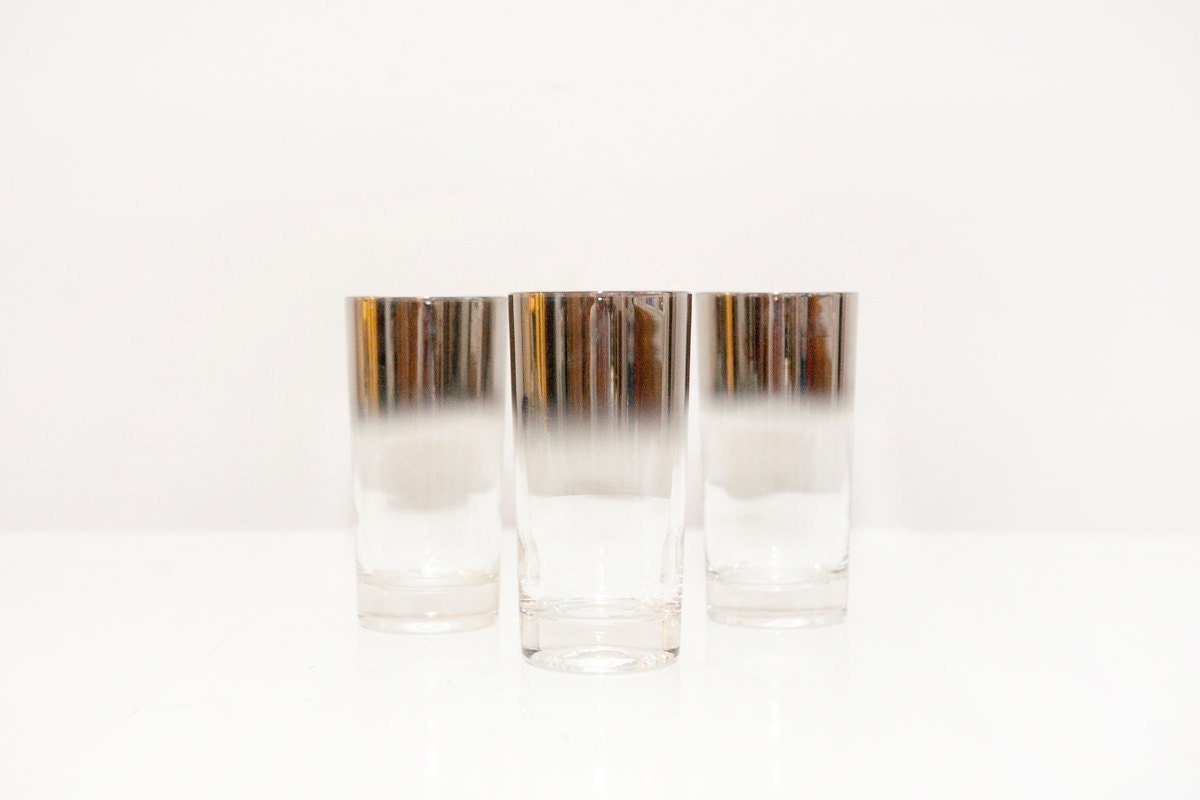 Three Vintage Silver Ombre Highball Glasses