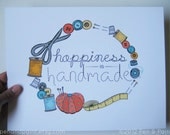 Yellow, Blue, Orange 8 x 10 Art Print, Happiness is Handmade, I love sewing, sew