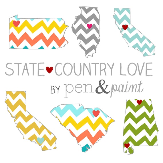 Custom, Personalized State Print, State Love, State Map, Country, Continent, Love Where You Live, Silhouette, 8 x 10 Art Print, Chevron