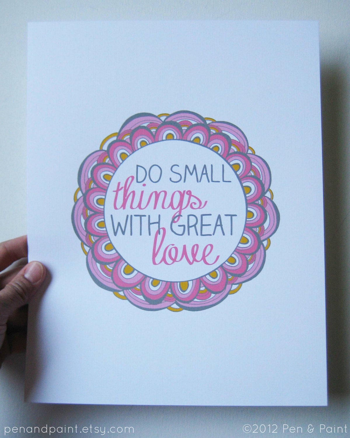 CLEARANCE Pink, Gray 8 x 10 Art Print, Inspiring Quote, Do Small Things With Great Love, Quote