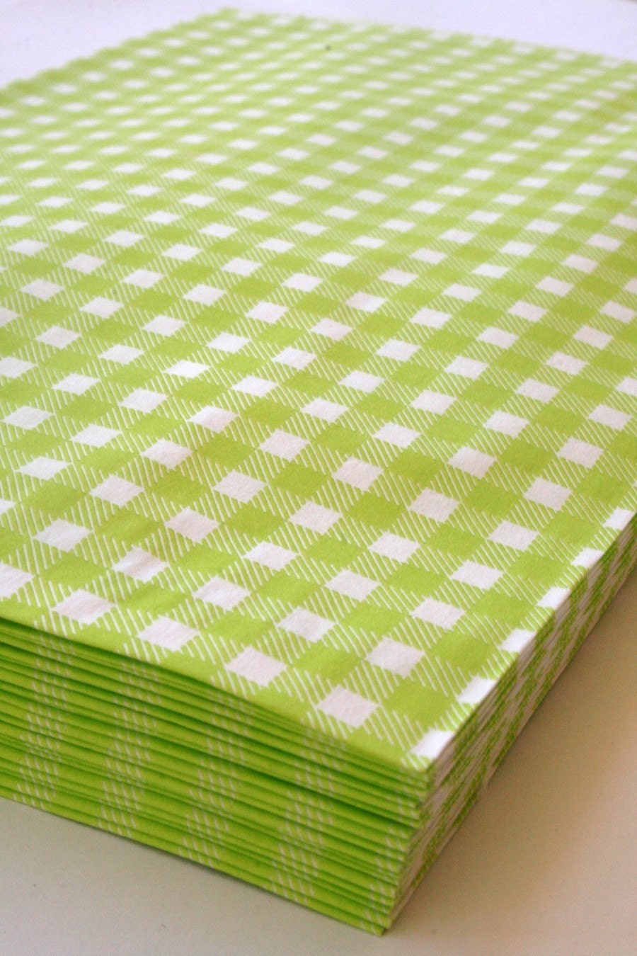 Set of 50 - Lime Gingham Flat Paper Merchandise Bags - 12 x 15 Inches and 6.25 x 9.25 Inches - Gifts, Packaging, Retail