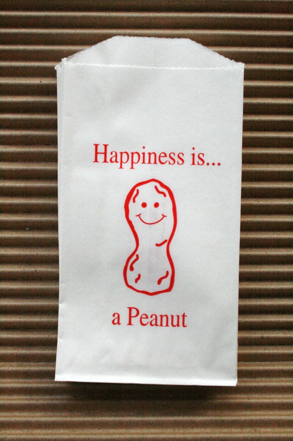 Vintage Style Happiness is a Peanut Bags - Red and White Flat 3.5 x 6.5 Inches - set of 100