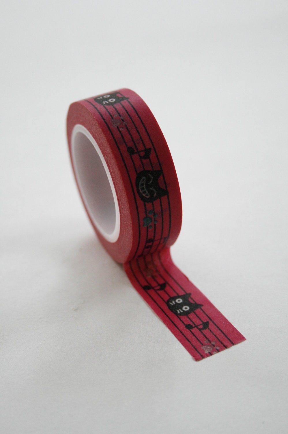 Washi Tape - 15mm - Black Cats on Wine Pattern - Deco Paper Tape No. 538
