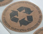 QTY 50 Recycled Packaging Sticker - Let Your Customers Know You Recycle - 2.5 Inch Round Stickers - Recycled Brown Kraft