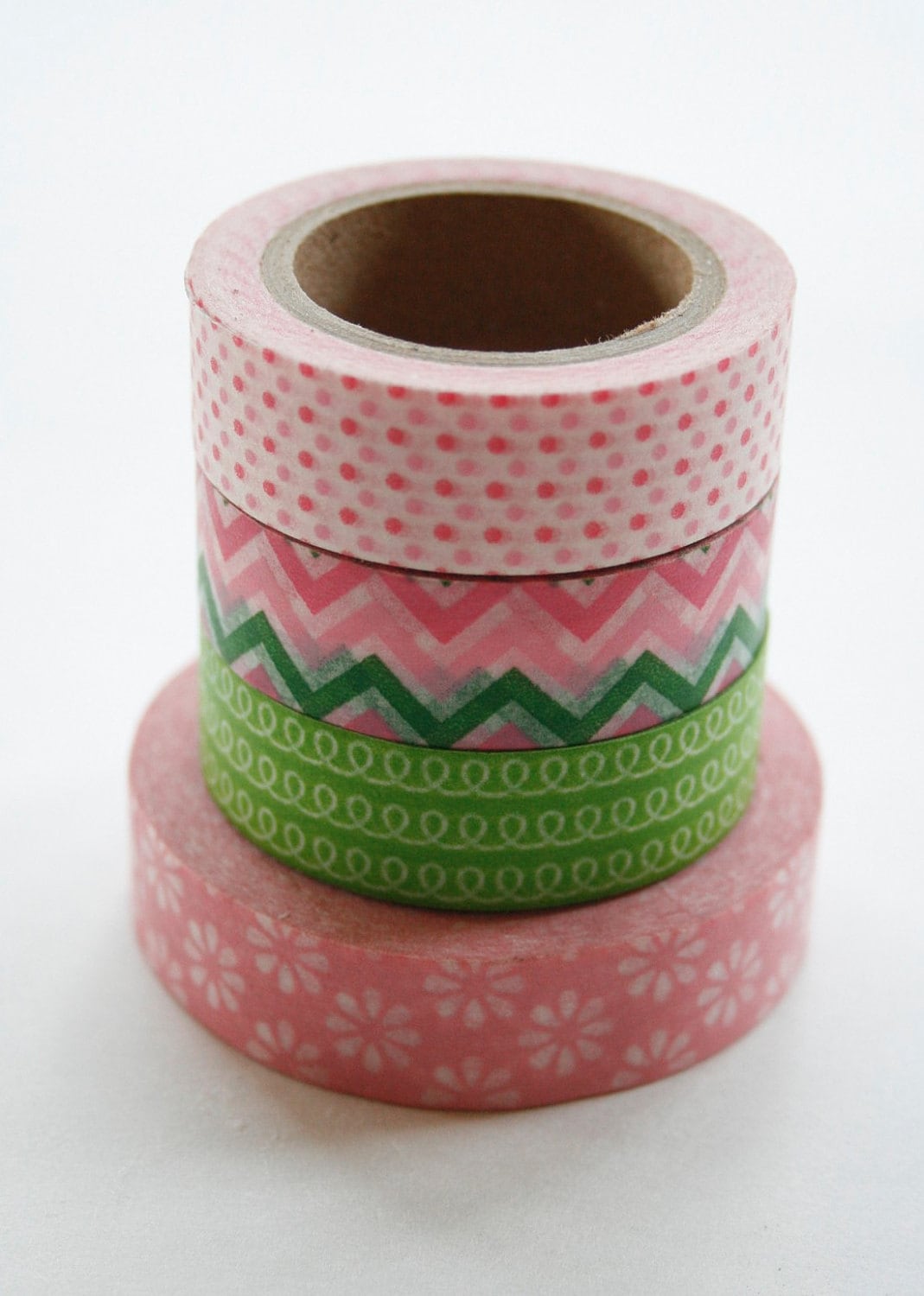 Washi Tape Set - 15mm - Combination AY - Green and Pink - Four Rolls Washi Tape