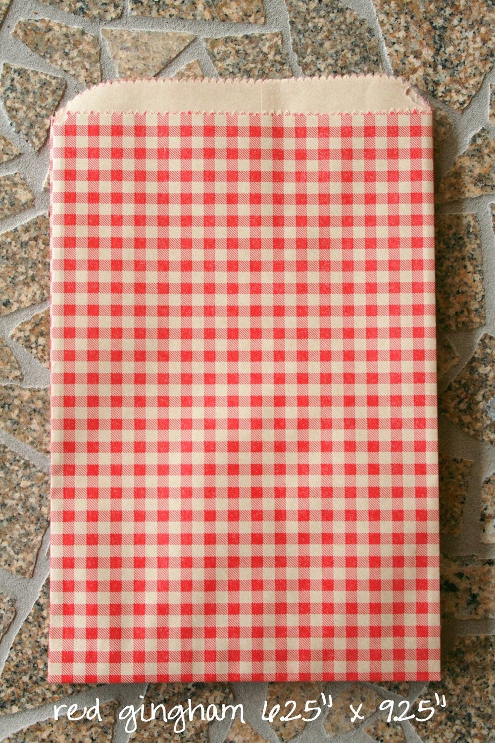 Set of 25 - Red Gingham Flat Paper Merchandise Bags - 6.25 x 9.25 Inches - Gifts, Packaging, Retail