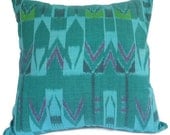 Ikat, Pillow, Cushion, Cotton, Handwoven, 16x16, Aqua