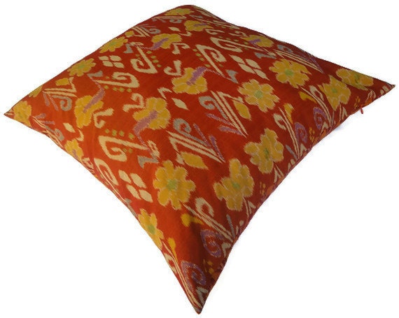 Ikat Floor Pillow, 26x26, Reversible, Orange