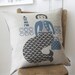 Mermaid cushion in blue and grey on natural linen