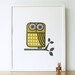 roddy the owl screenprint in grey and olive