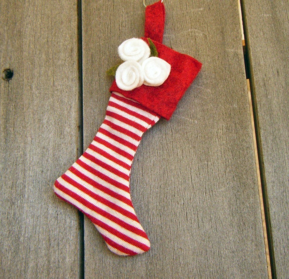Mini Christmas Stocking Ornament- Candy Cane Striped