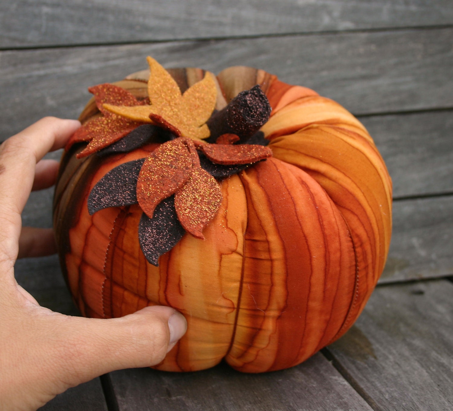 Autumn Orange Plush Pumpkin--Halloween, Thanksgiving, Fall Decor, Primitive, Folk Fall