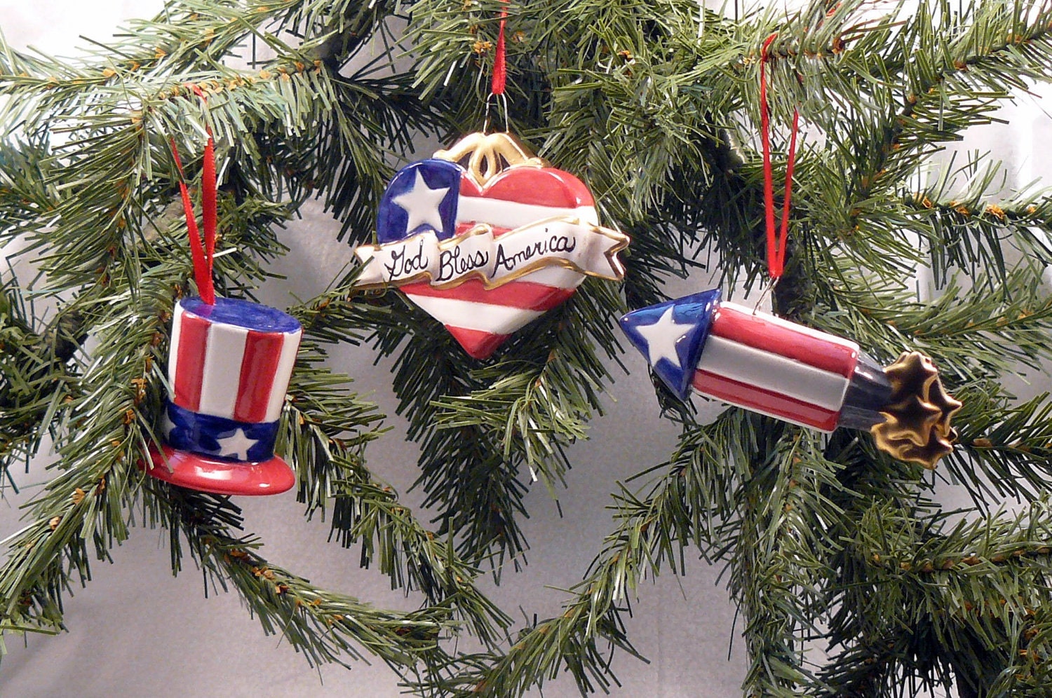 Ceramic Ornament Patriotic Set of 3