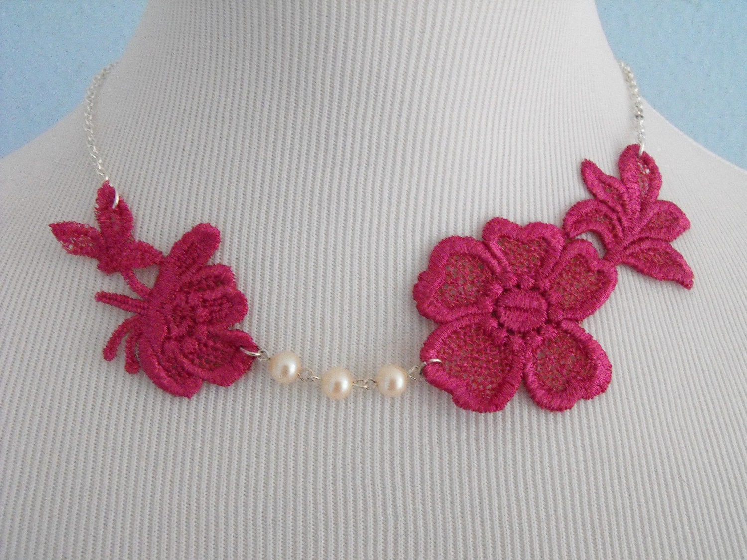 Pink Lace and Pearl Necklace