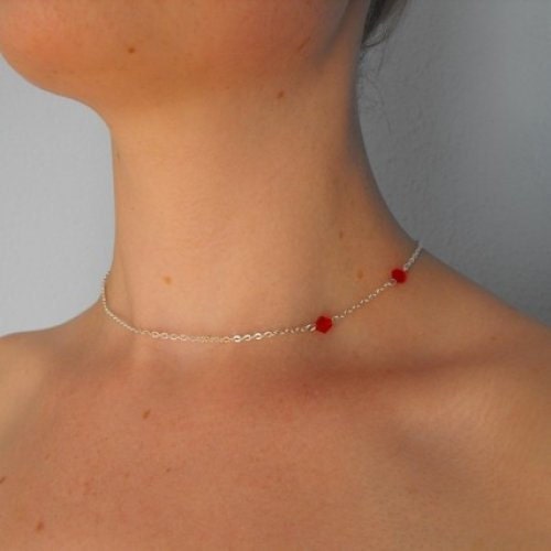 Vampire Bite Necklace Silver Chain with Red Crystals
