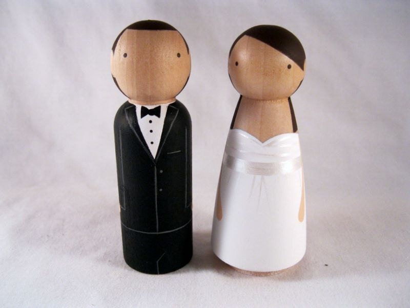 Personalized Fully Custom Wood Peg Doll Wedding Cake Topper