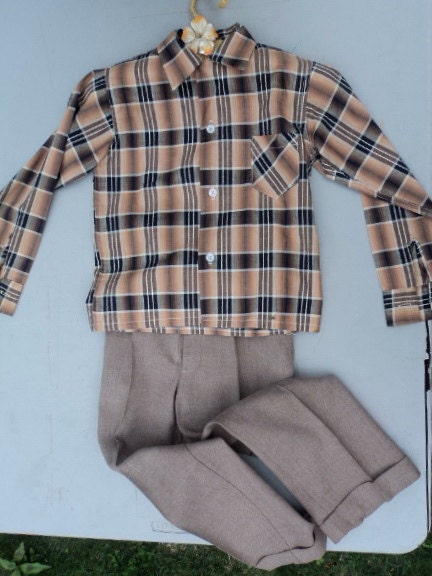 Vintage 1950-60's boys "Little Handsome" 2 pc gabardine special occasion trousers 'n button down