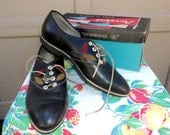 Vintage 1940-50s leather "American Juniors" brand oxford swing shoes rockabilly ladies womans kids SZS VLV pinup bombshell multicolor