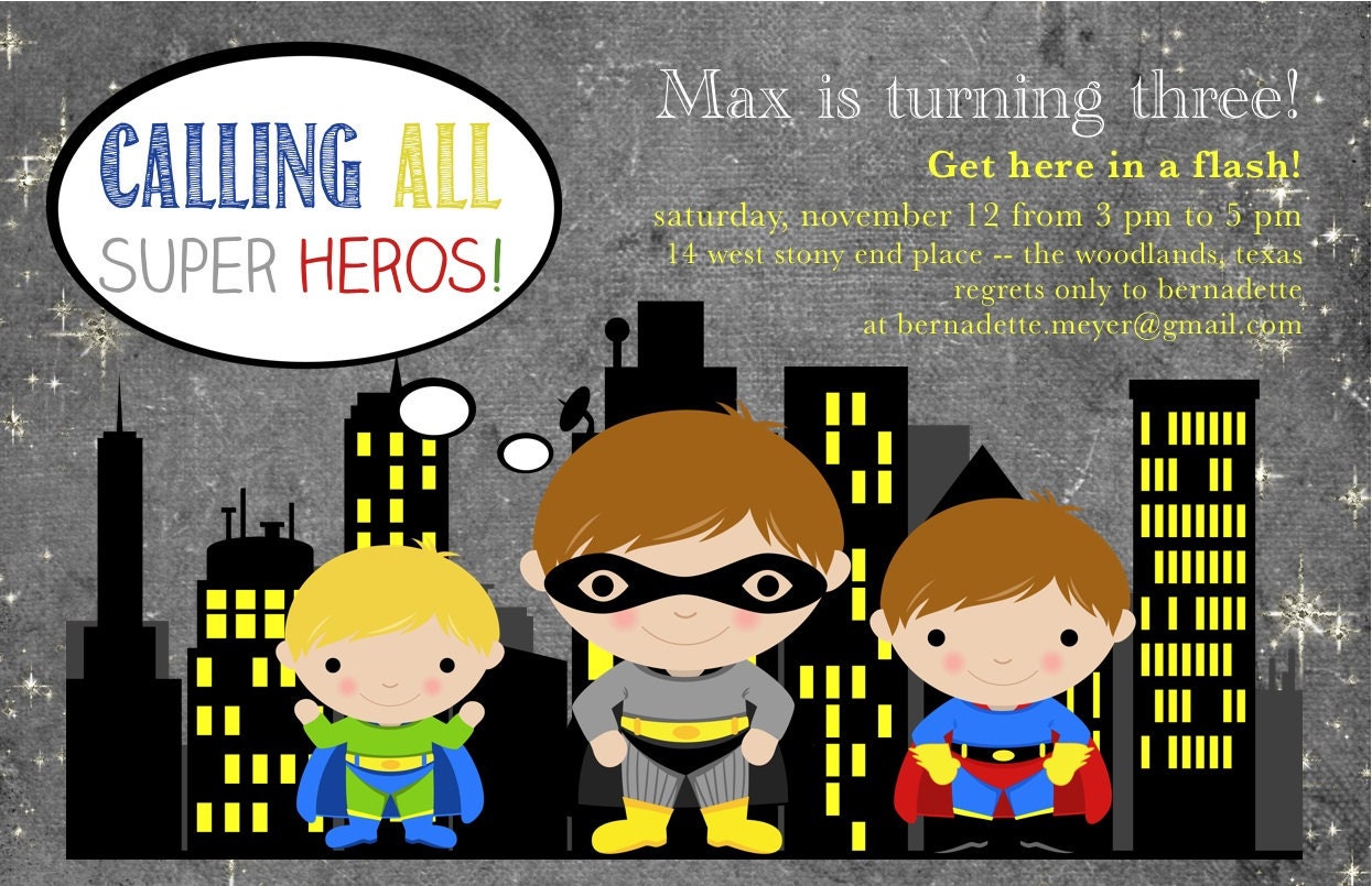 SALE. Digital Printable Super Hero Birthday Collection PLUS Free Printable Thank You Card. Super Hero Party. Party Invite. For Him.