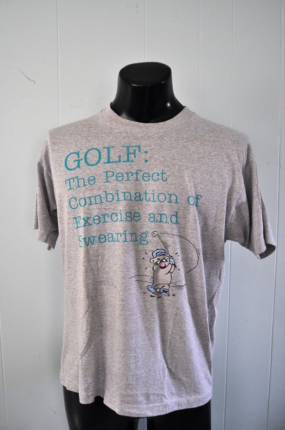 80s Vintage Golf Tshirt Tee Funny Gift Super Soft n Thin Screen Stars Gray  LARGE