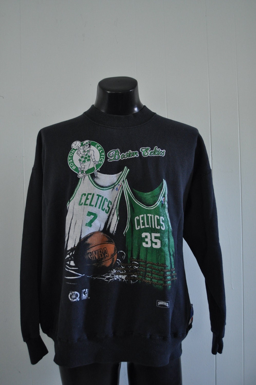 Vintage Boston Celtics Sweatshirt Black green New England Sports BBall Basketball XL