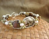 SALE:  Abalone Shell, Pearl and Tigers Eye Sterling Silver Bracelet - 50% Off