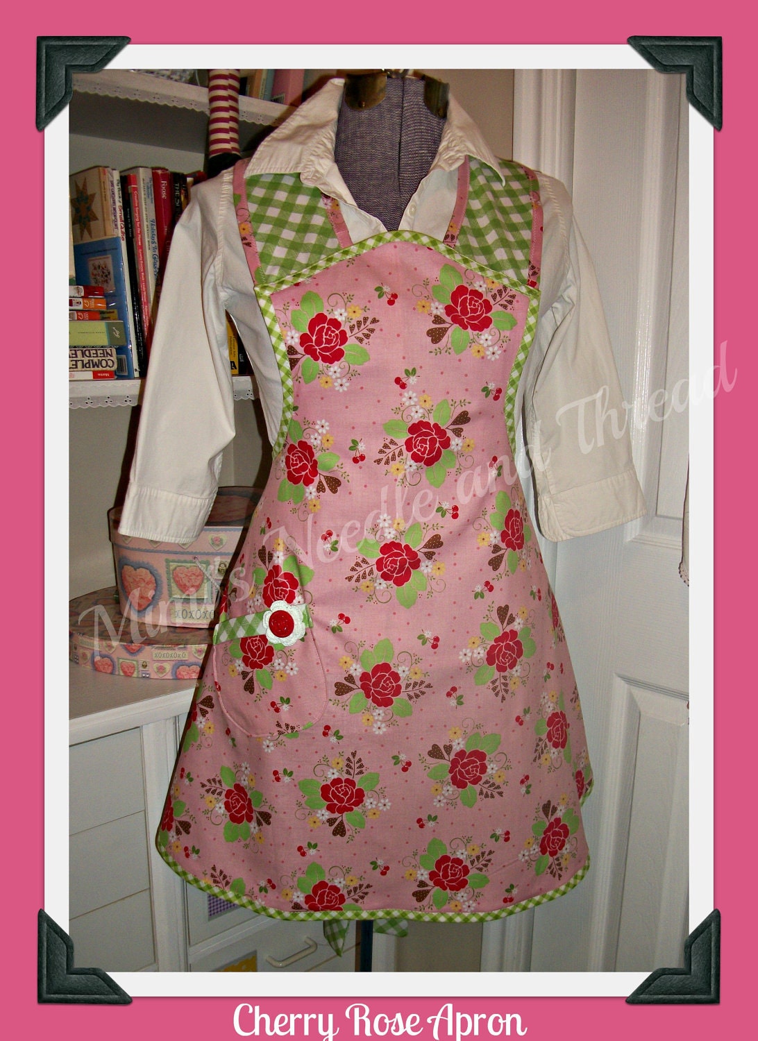 Cherry Rose Vintage inspired full handmade apron