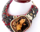 Statement  ART necklace ,  one of a kind , Bead Embroidered Necklace, Statement Necklace, Collar Necklace