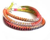 Friendship Bracelets Leather ball chain  Multicolored  handwoven bracelet  Set of three