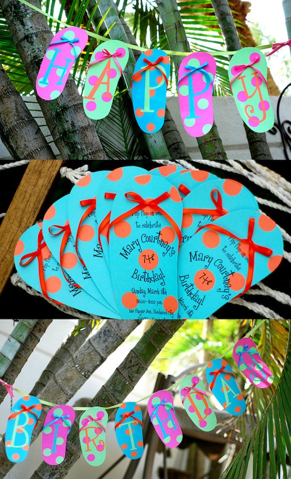 Pool Party Luau Flip Flop birthday invitation and or banner